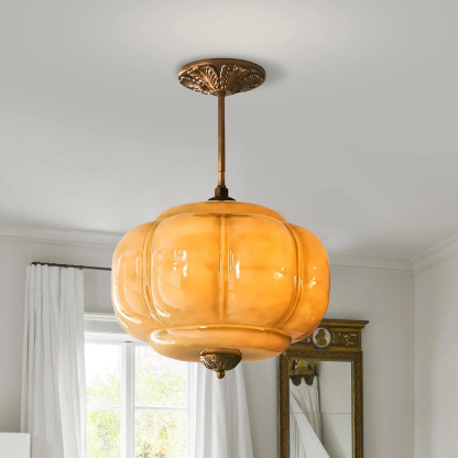 Vortan Antique Brass Green Glass Semi-Flush Mount Pendant Lamp