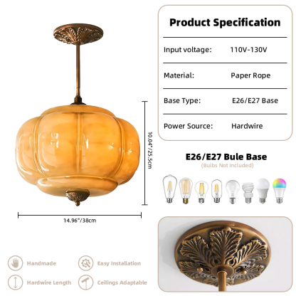 Vortan Antique Brass Green Glass Semi-Flush Mount Pendant Lamp