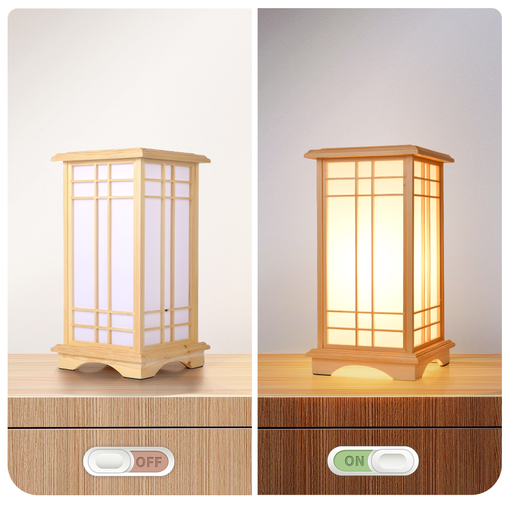 Retro Floor Lamp Rectangular Wooden Tatami Table Lamp For Bedroom