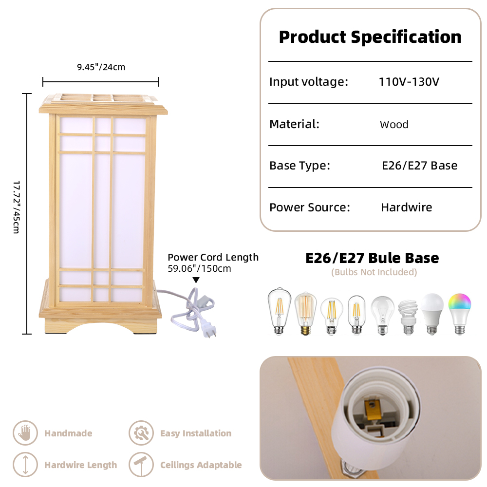 Retro Floor Lamp Rectangular Wooden Tatami Table Lamp For Bedroom