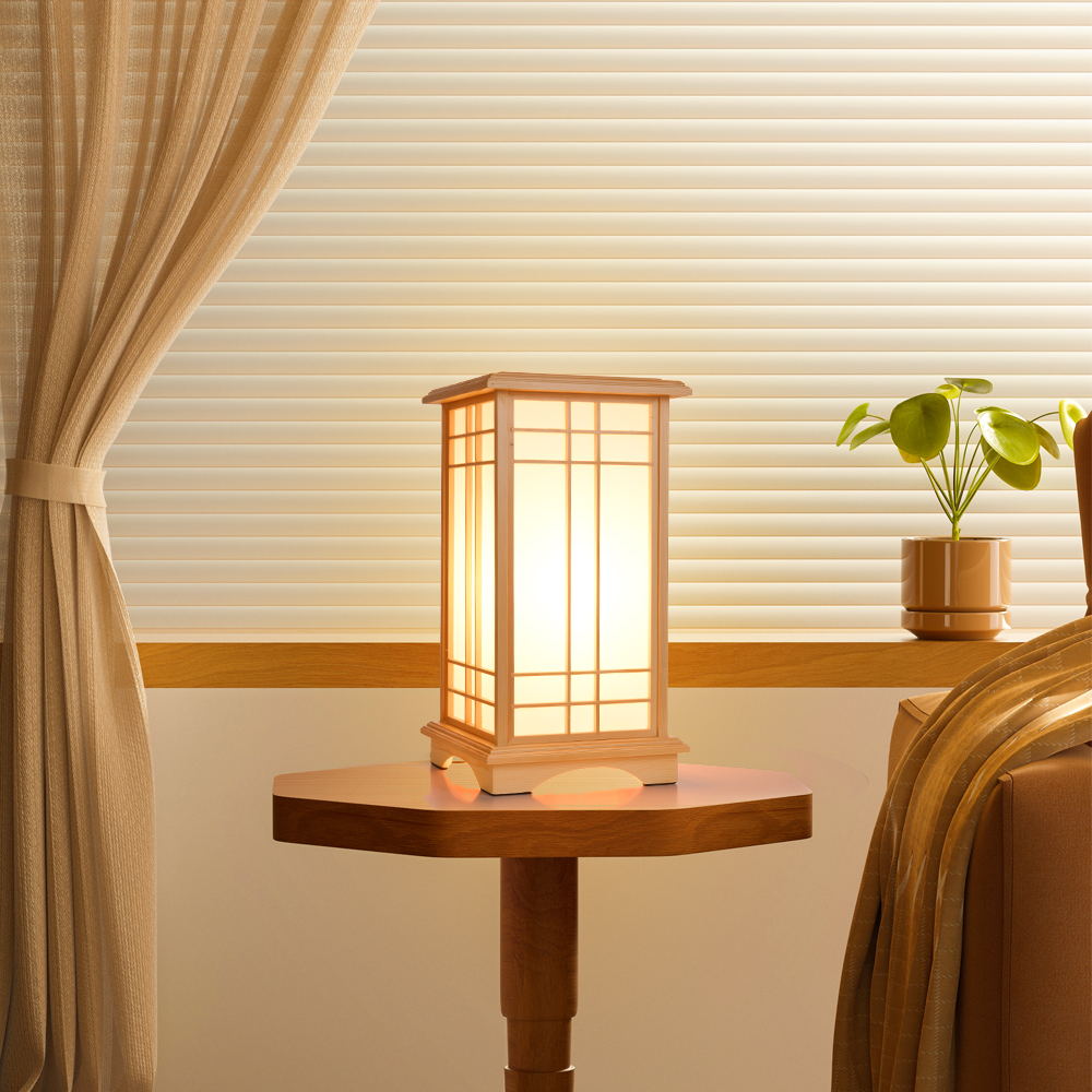 Retro Floor Lamp Rectangular Wooden Tatami Table Lamp For Bedroom
