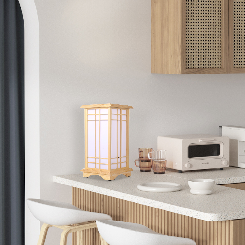 Retro Floor Lamp Rectangular Wooden Tatami Table Lamp For Bedroom