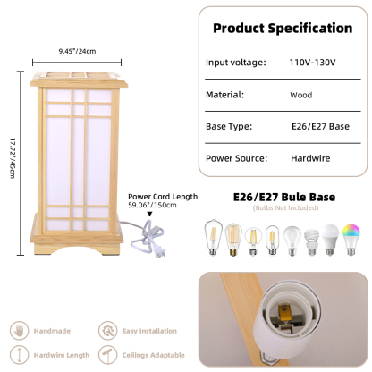 Retro Floor Lamp Rectangular Wooden Tatami Table Lamp For Bedroom