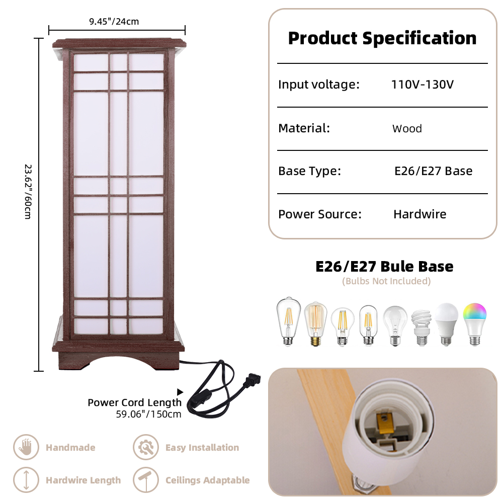 Retro Floor Lamp Rectangular Wooden Tatami Table Lamp For Bedroom