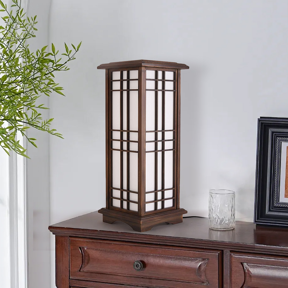 Retro Floor Lamp Rectangular Wooden Tatami Table Lamp For Bedroom