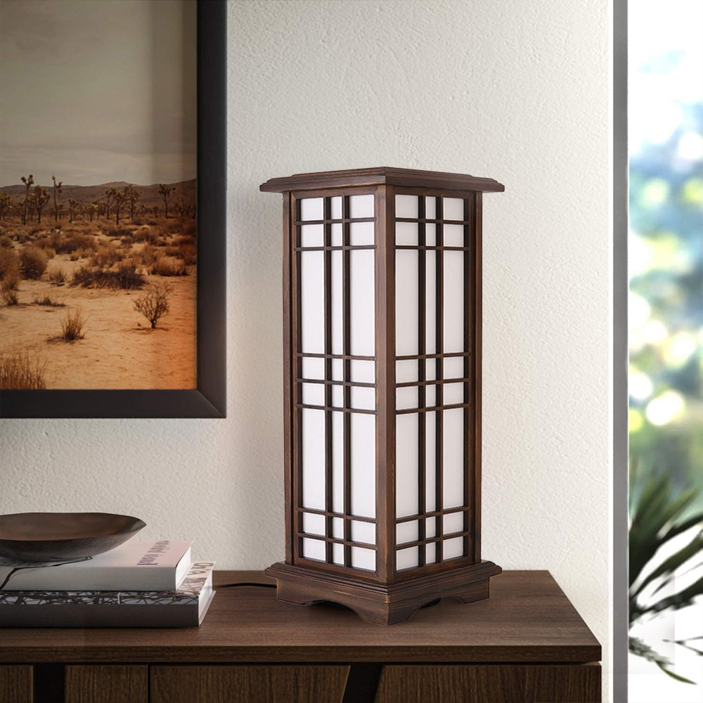 Retro Floor Lamp Rectangular Wooden Tatami Table Lamp For Bedroom