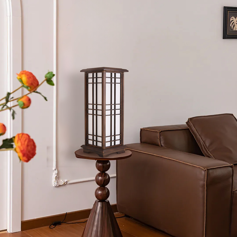 Retro Floor Lamp Rectangular Wooden Tatami Table Lamp For Bedroom