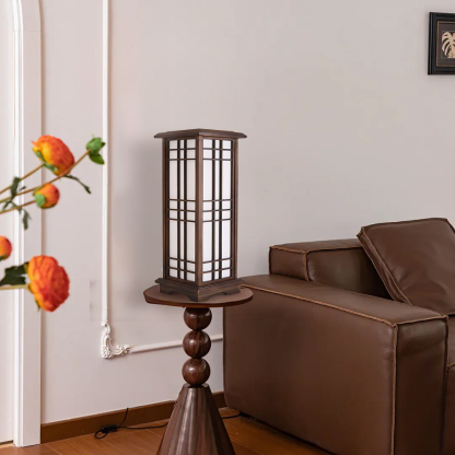 Retro Floor Lamp Rectangular Wooden Tatami Table Lamp For Bedroom