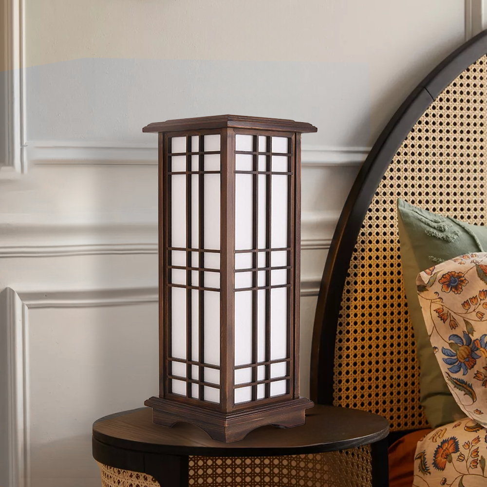 Retro Floor Lamp Rectangular Wooden Tatami Table Lamp For Bedroom