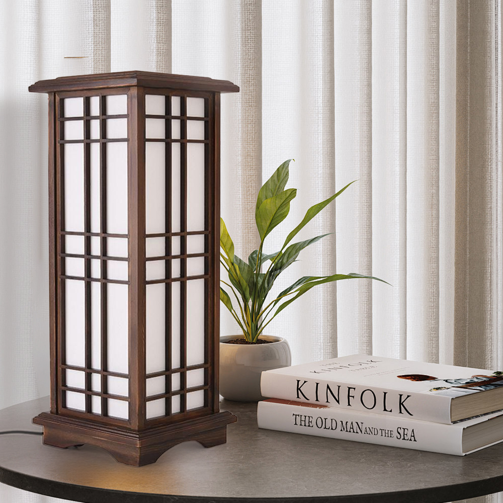 Retro Floor Lamp Rectangular Wooden Tatami Table Lamp For Bedroom