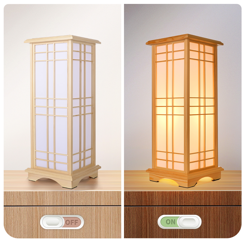 Retro Floor Lamp Rectangular Wooden Tatami Table Lamp For Bedroom