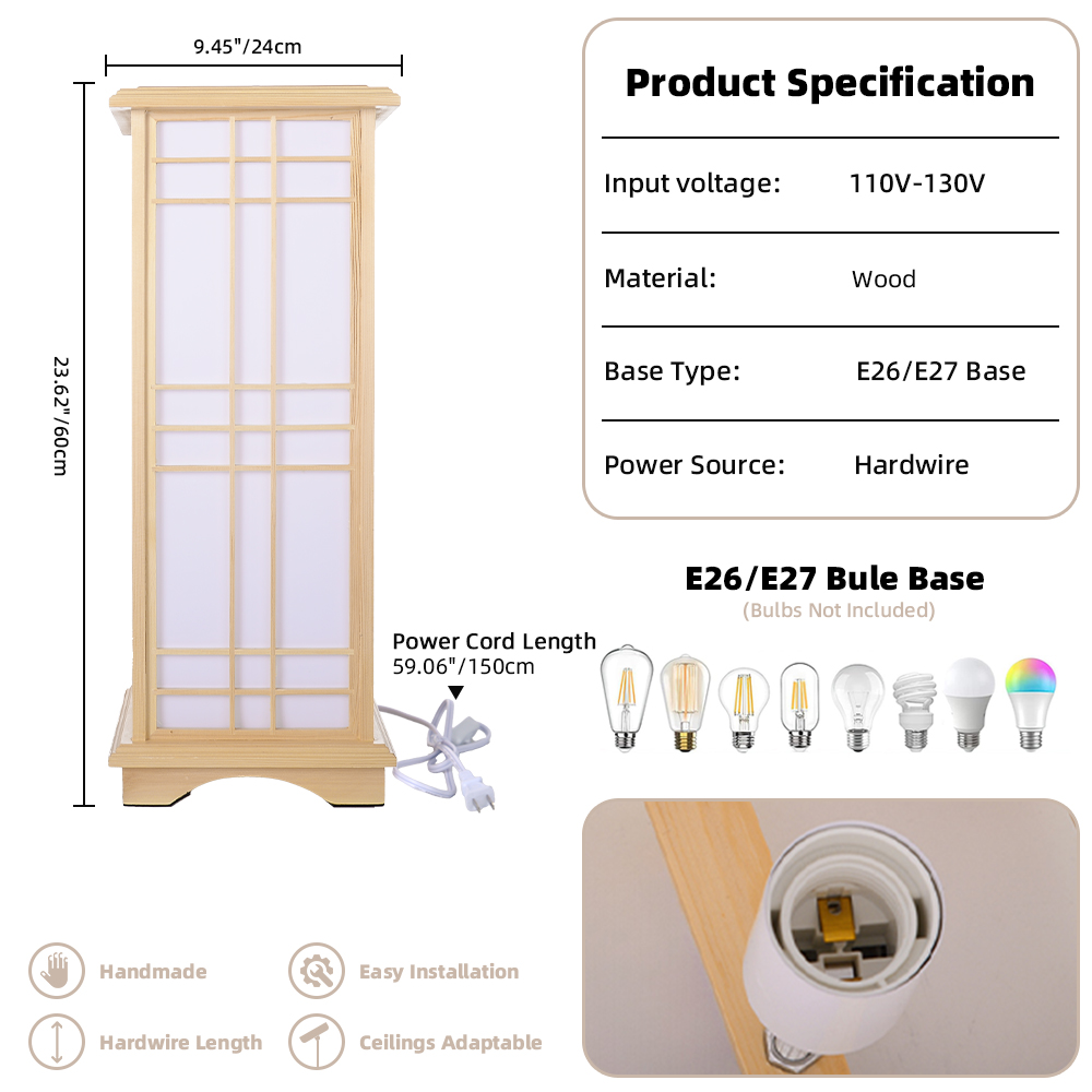Retro Floor Lamp Rectangular Wooden Tatami Table Lamp For Bedroom