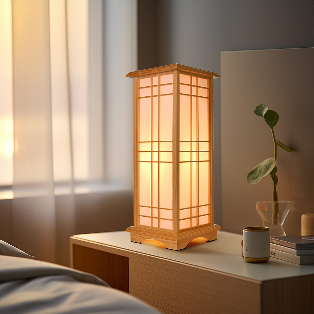 Retro Floor Lamp Rectangular Wooden Tatami Table Lamp For Bedroom