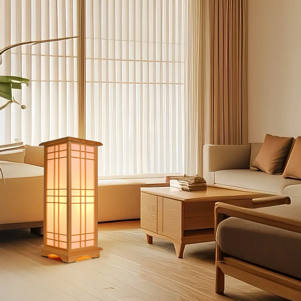 Retro Floor Lamp Rectangular Wooden Tatami Table Lamp For Bedroom