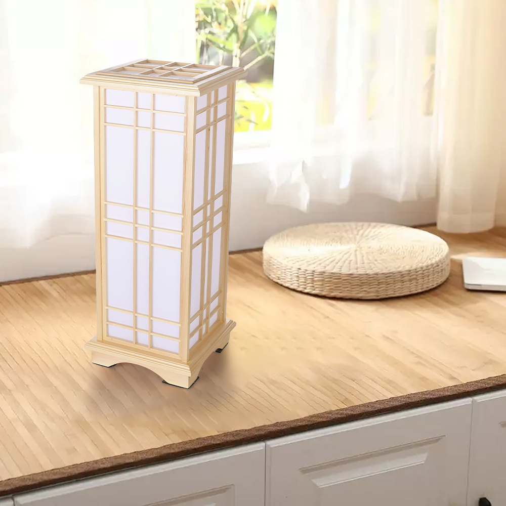 Retro Floor Lamp Rectangular Wooden Tatami Table Lamp For Bedroom
