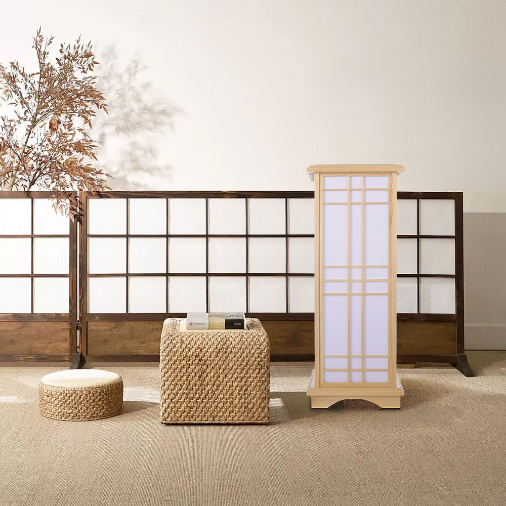 Retro Floor Lamp Rectangular Wooden Tatami Table Lamp For Bedroom
