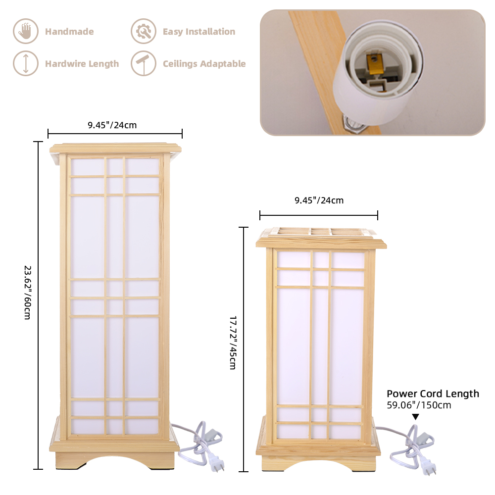 Retro Floor Lamp Rectangular Wooden Tatami Table Lamp For Bedroom