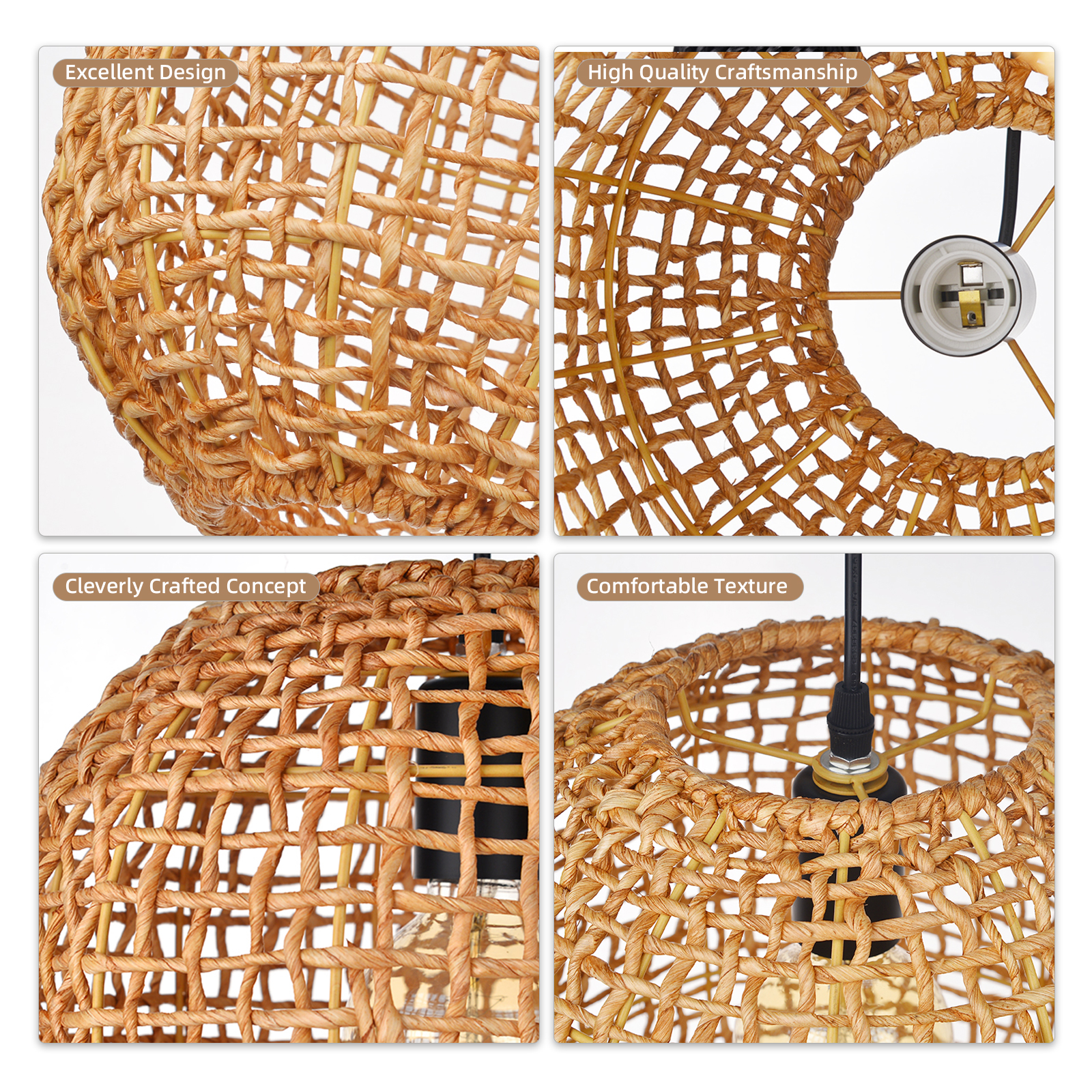 Coastal Style Natural Corn Straw Rope Netted Pendant light