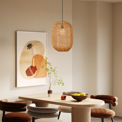 Coastal Style Natural Corn Straw Rope Netted Pendant light-labpiecesign