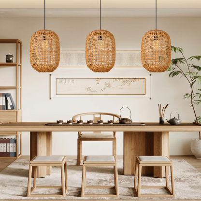 Coastal Style Natural Corn Straw Rope Netted Pendant light-labpiecesign