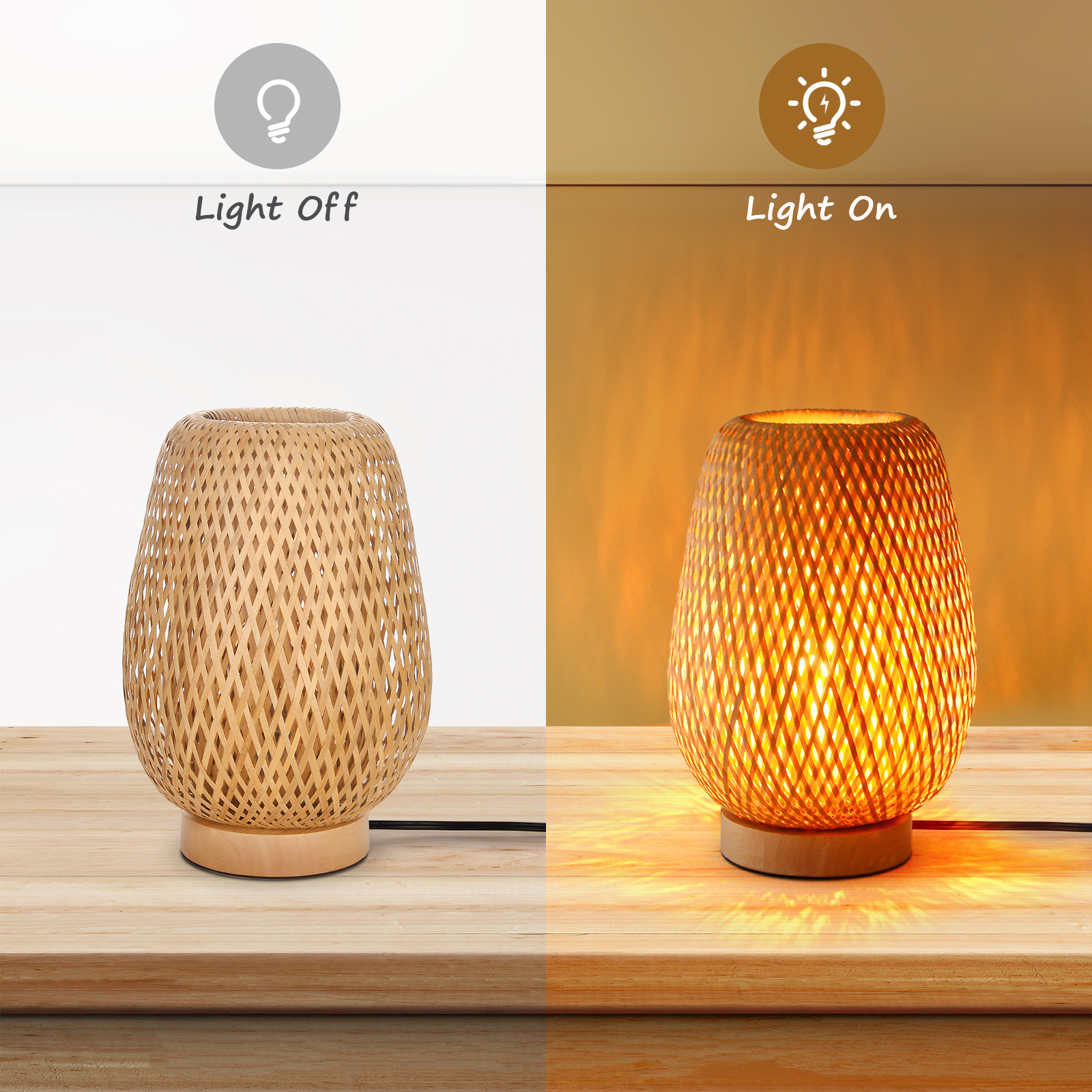 Japanese Bamboo Woven Table Lamp for Bedside