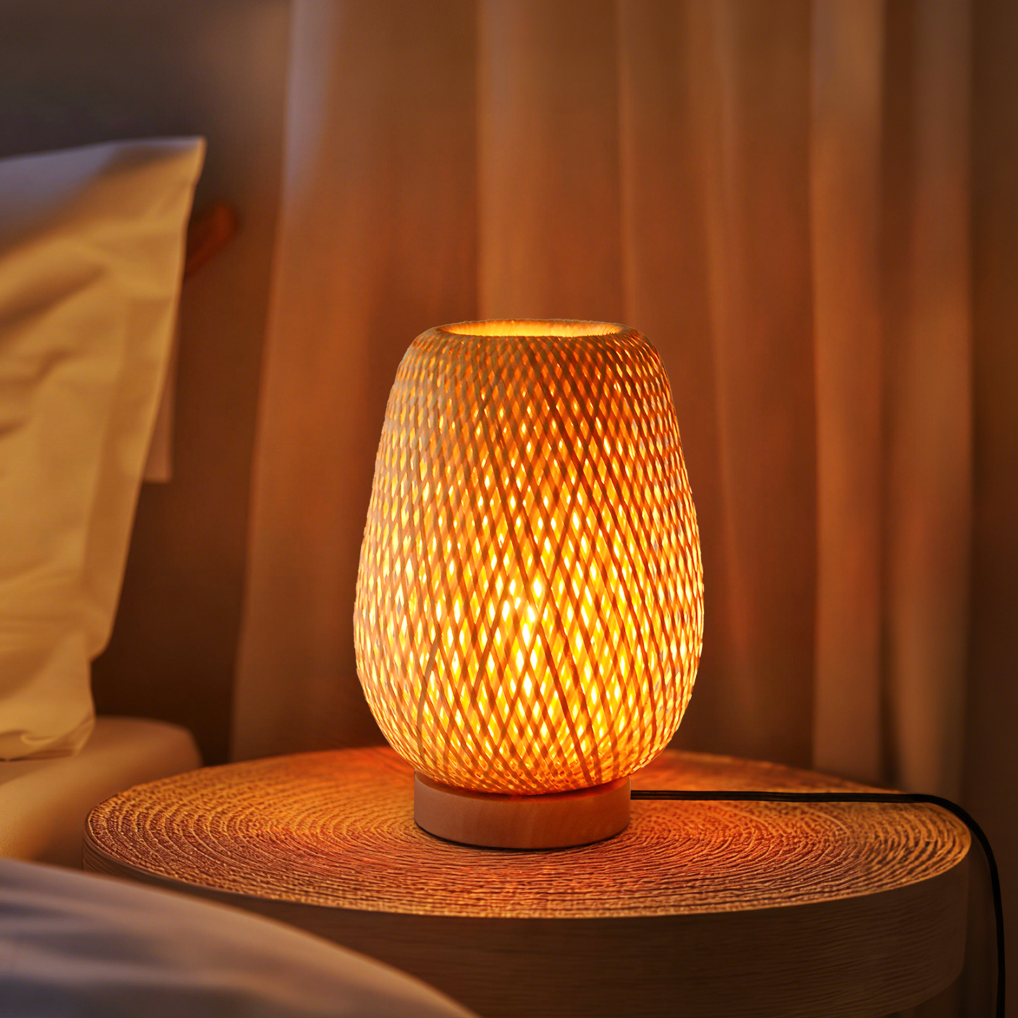 Japanese Bamboo Woven Table Lamp for Bedside