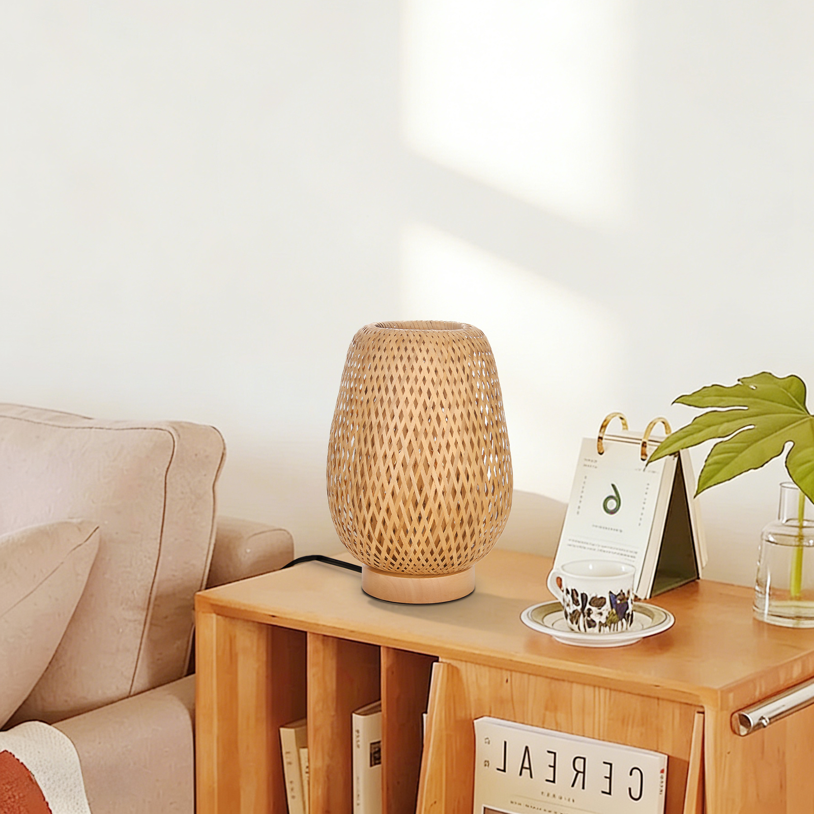 Japanese Bamboo Woven Table Lamp for Bedside