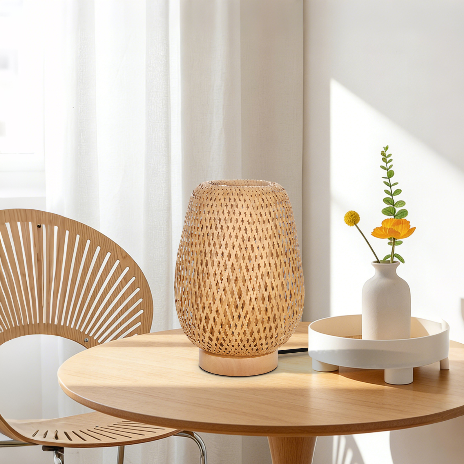 Japanese Bamboo Woven Table Lamp for Bedside
