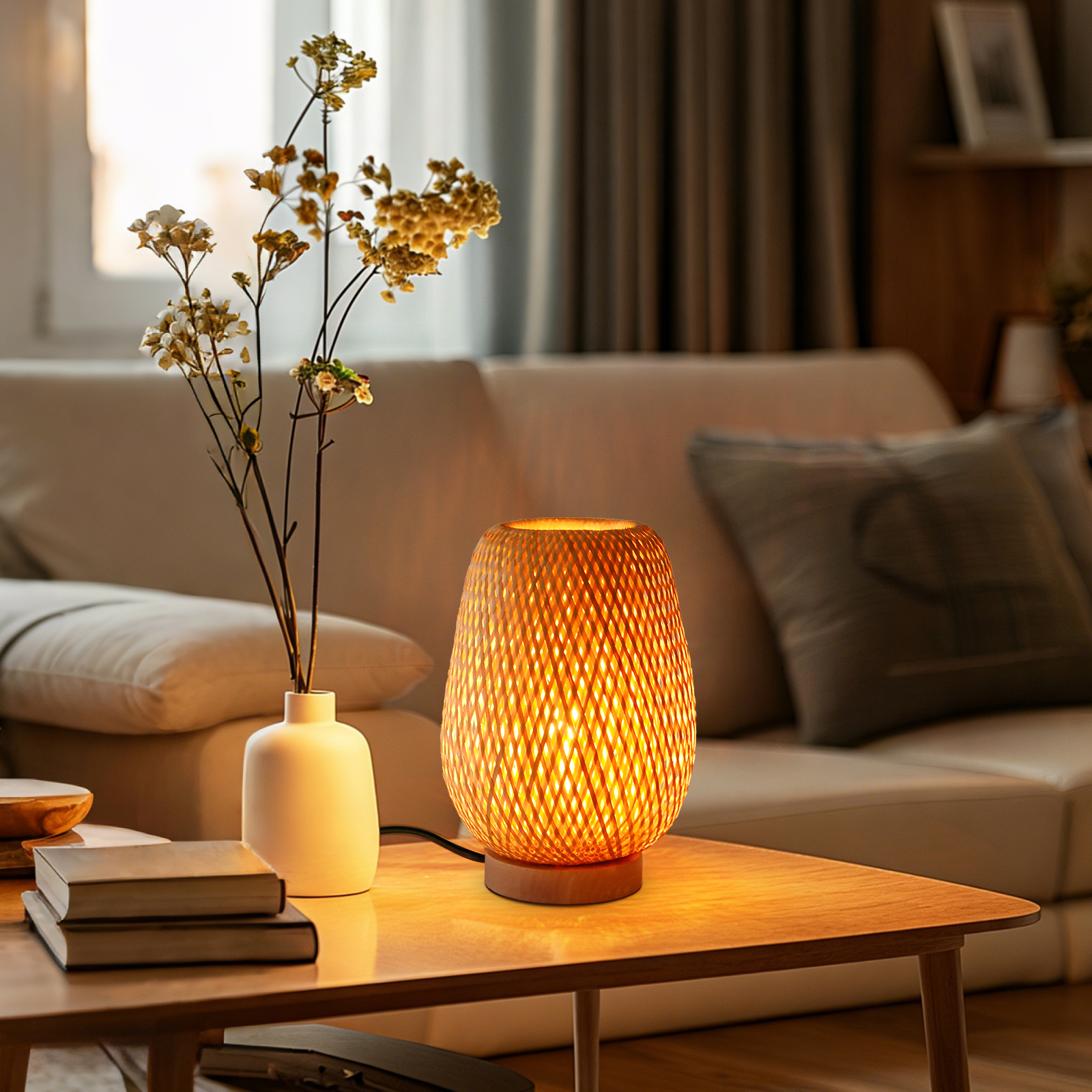Japanese Bamboo Woven Table Lamp for Bedside