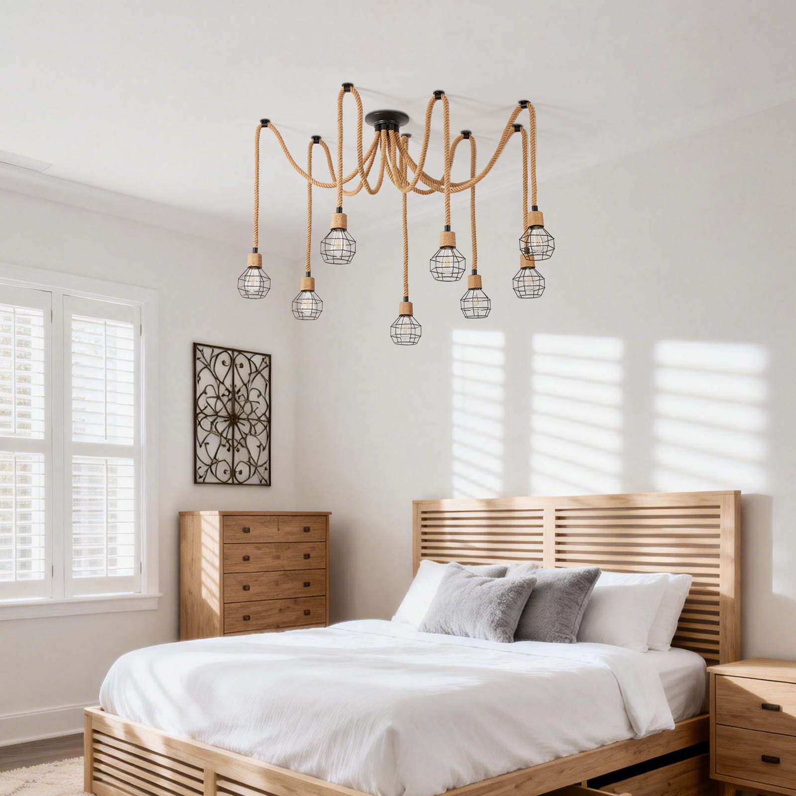8 Head Hemp Rope Ceiling Light for Living Room 