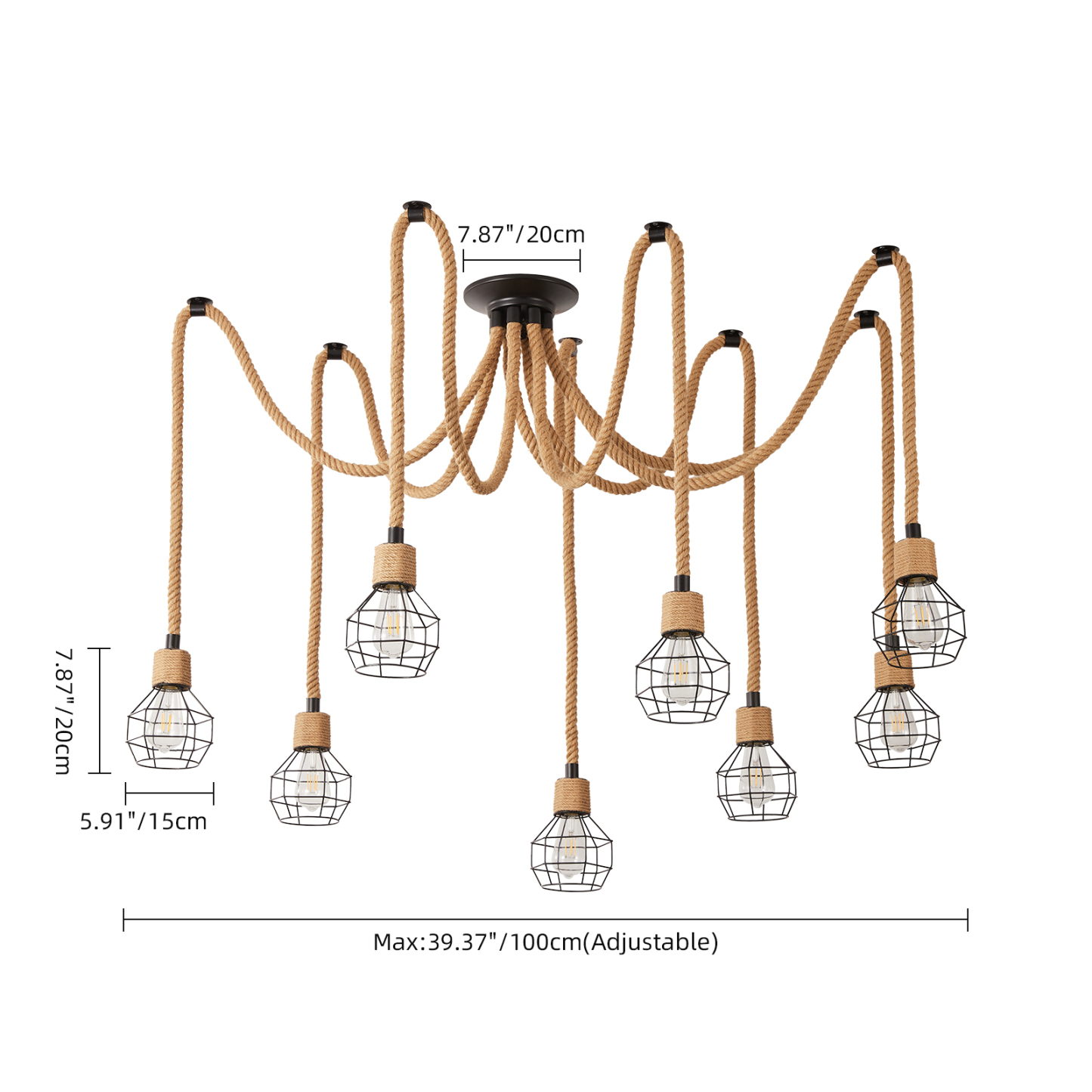 8 Head Hemp Rope Ceiling Light for Living Room 