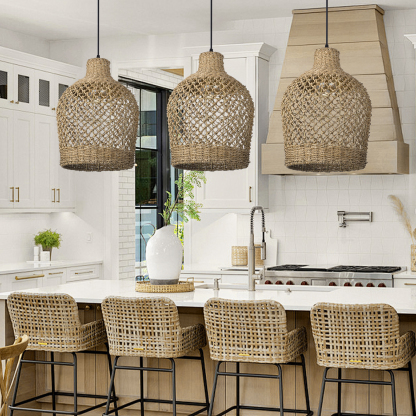 Bohemian style Straw rope hollow pendant light-labpiecesign