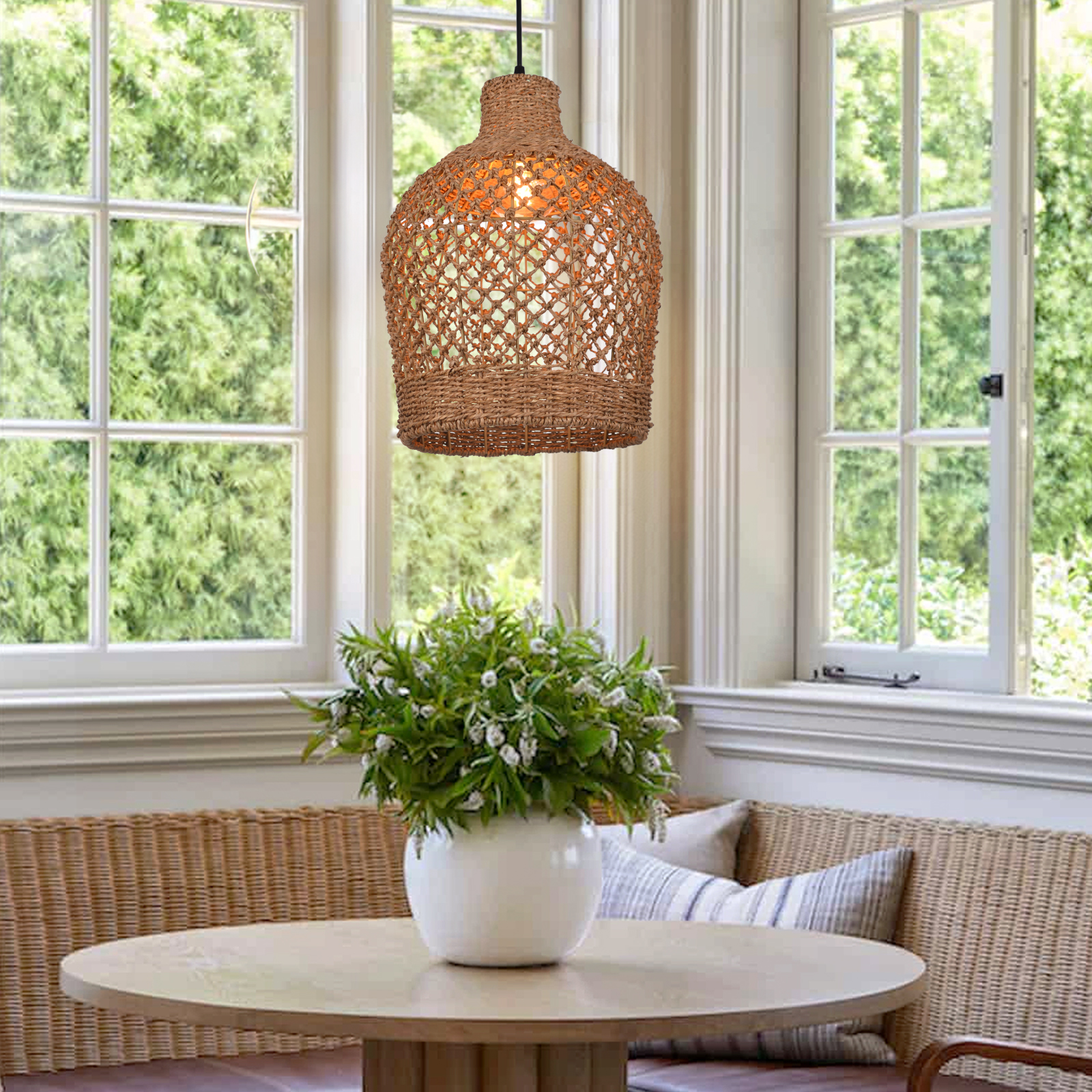Bohemian style Straw rope hollow pendant light-labpiecesign