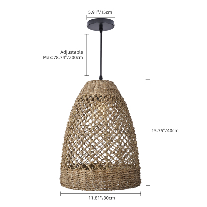 Farmhouse Coastal Boho Hanging Lamp with Handwoven Rattan Woven Pendant Light-labpiecesign