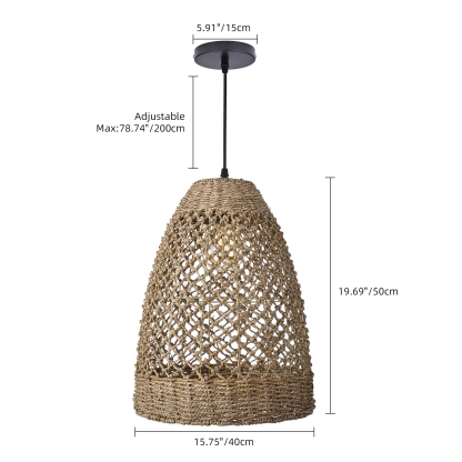 Farmhouse Coastal Boho Hanging Lamp with Handwoven Rattan Woven Pendant Light-labpiecesign
