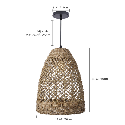 Farmhouse Coastal Boho Hanging Lamp with Handwoven Rattan Woven Pendant Light-labpiecesign