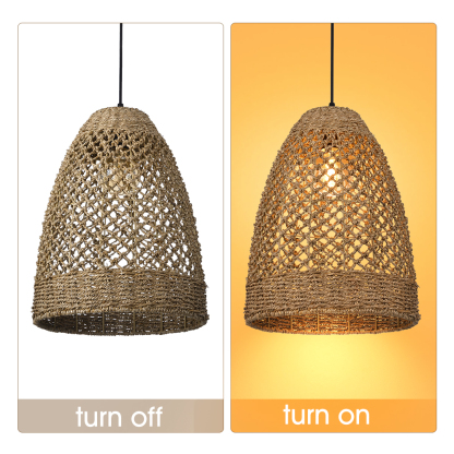 Farmhouse Coastal Boho Hanging Lamp with Handwoven Rattan Woven Pendant Light-labpiecesign