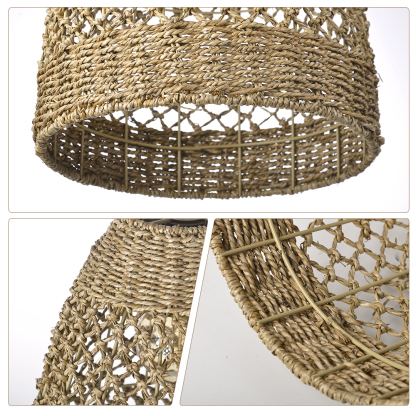 Farmhouse Coastal Boho Hanging Lamp with Handwoven Rattan Woven Pendant Light-labpiecesign
