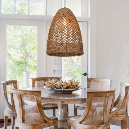 Farmhouse Coastal Boho Hanging Lamp with Handwoven Rattan Woven Pendant Light-labpiecesign