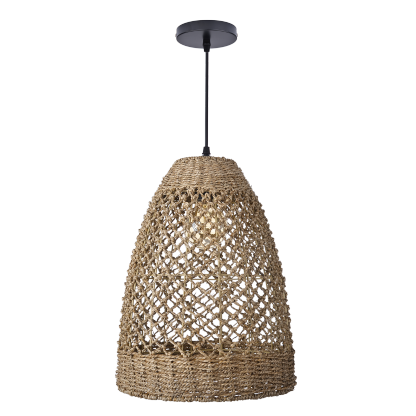 Farmhouse Coastal Boho Hanging Lamp with Handwoven Rattan Woven Pendant Light-labpiecesign