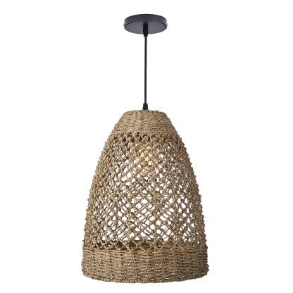 Farmhouse Coastal Boho Hanging Lamp with Handwoven Rattan Woven Pendant Light-labpiecesign
