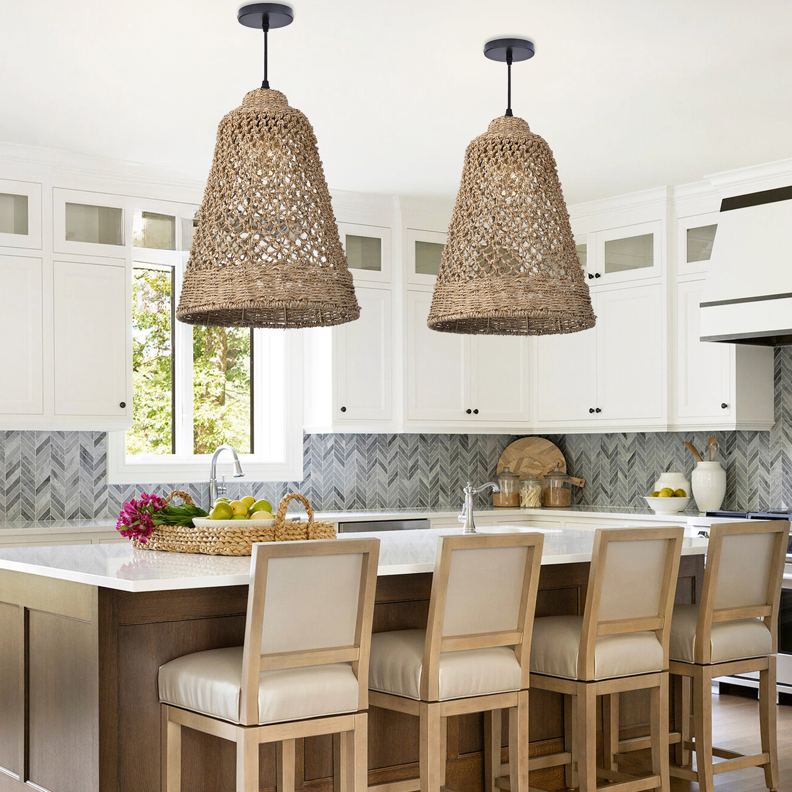 Hand-woven hollow dining room straw rope pendant light-labpiecesign