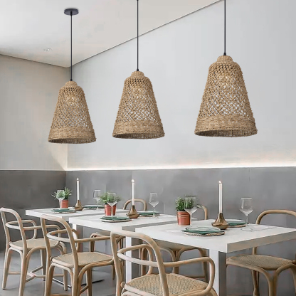 Hand-woven hollow dining room straw rope pendant light-labpiecesign