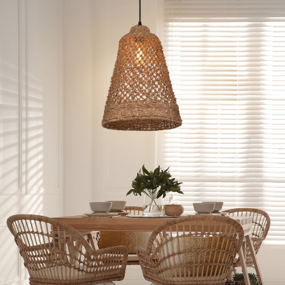 Hand-woven hollow dining room straw rope pendant light-labpiecesign