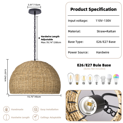 Bohemian Seagrass High Quality Woven pendant light for outdoor-labpiecesign