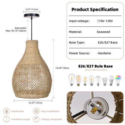 Kettle Style Hemp Rope Braided Handmade Pendant Light-labpiecesign