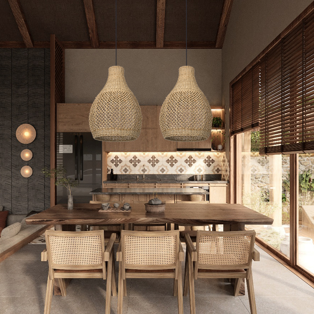 Kettle Style Hemp Rope Braided Handmade Pendant Light-labpiecesign