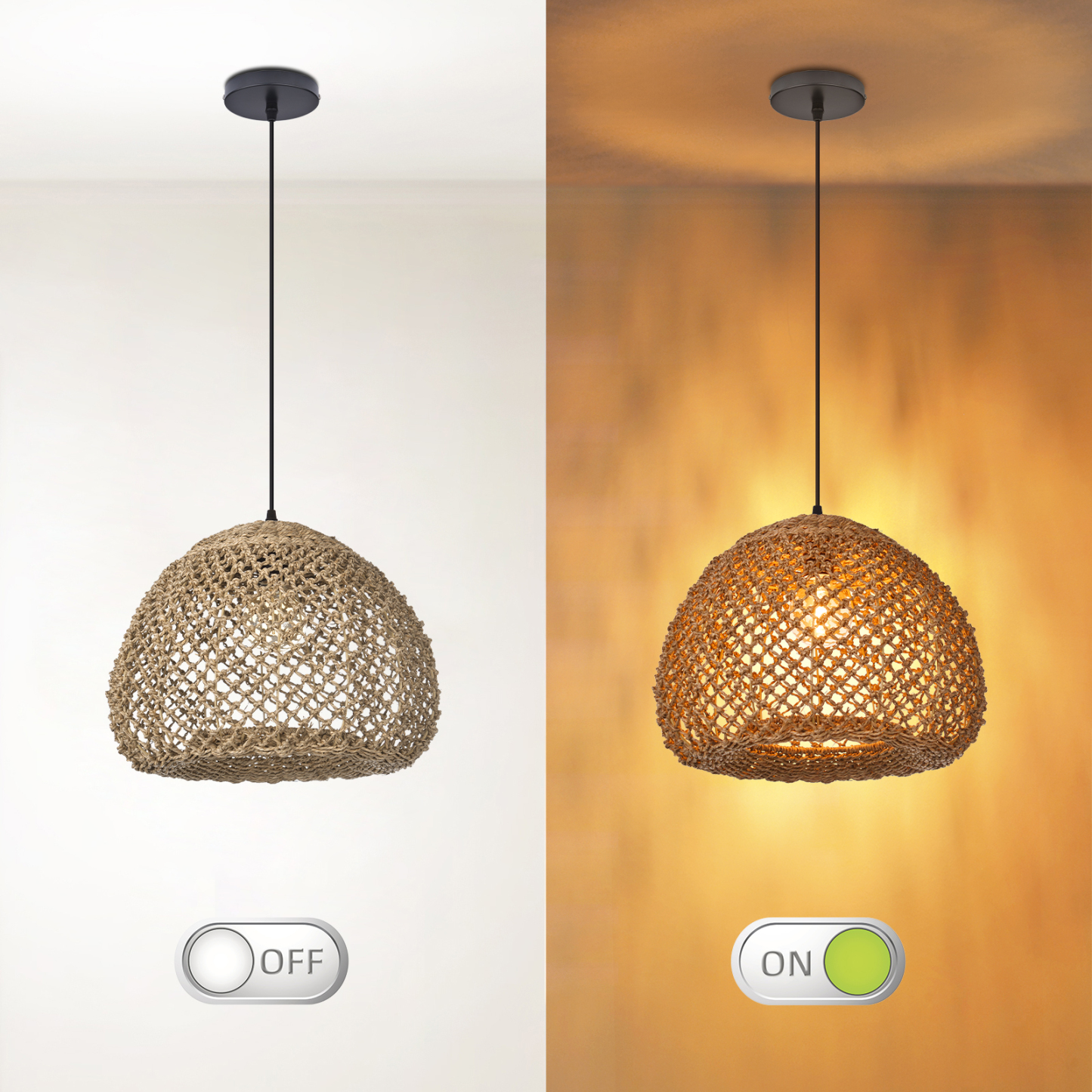 Coastal Rattan Pendant Light for Farmhouse Decor