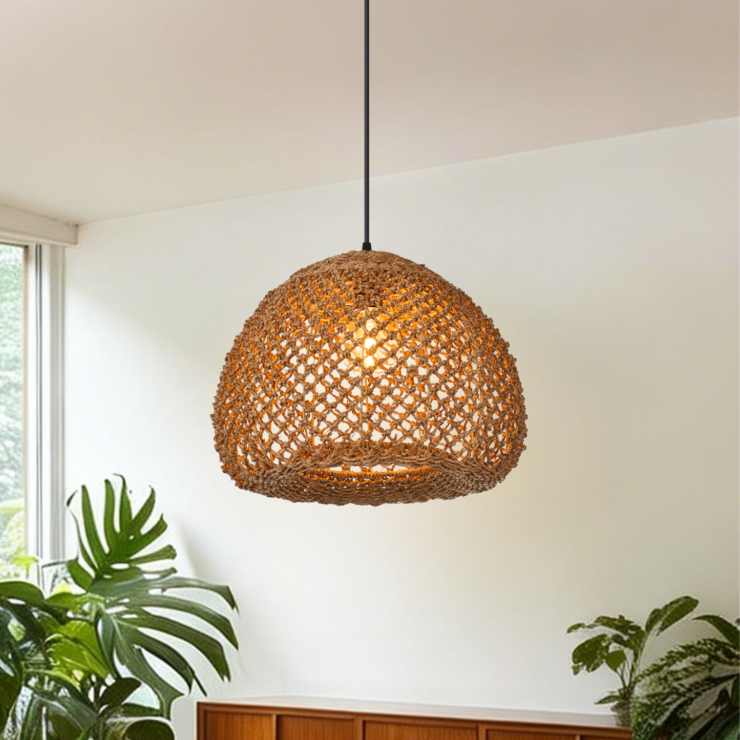 Coastal Rattan Pendant Light for Farmhouse Decor