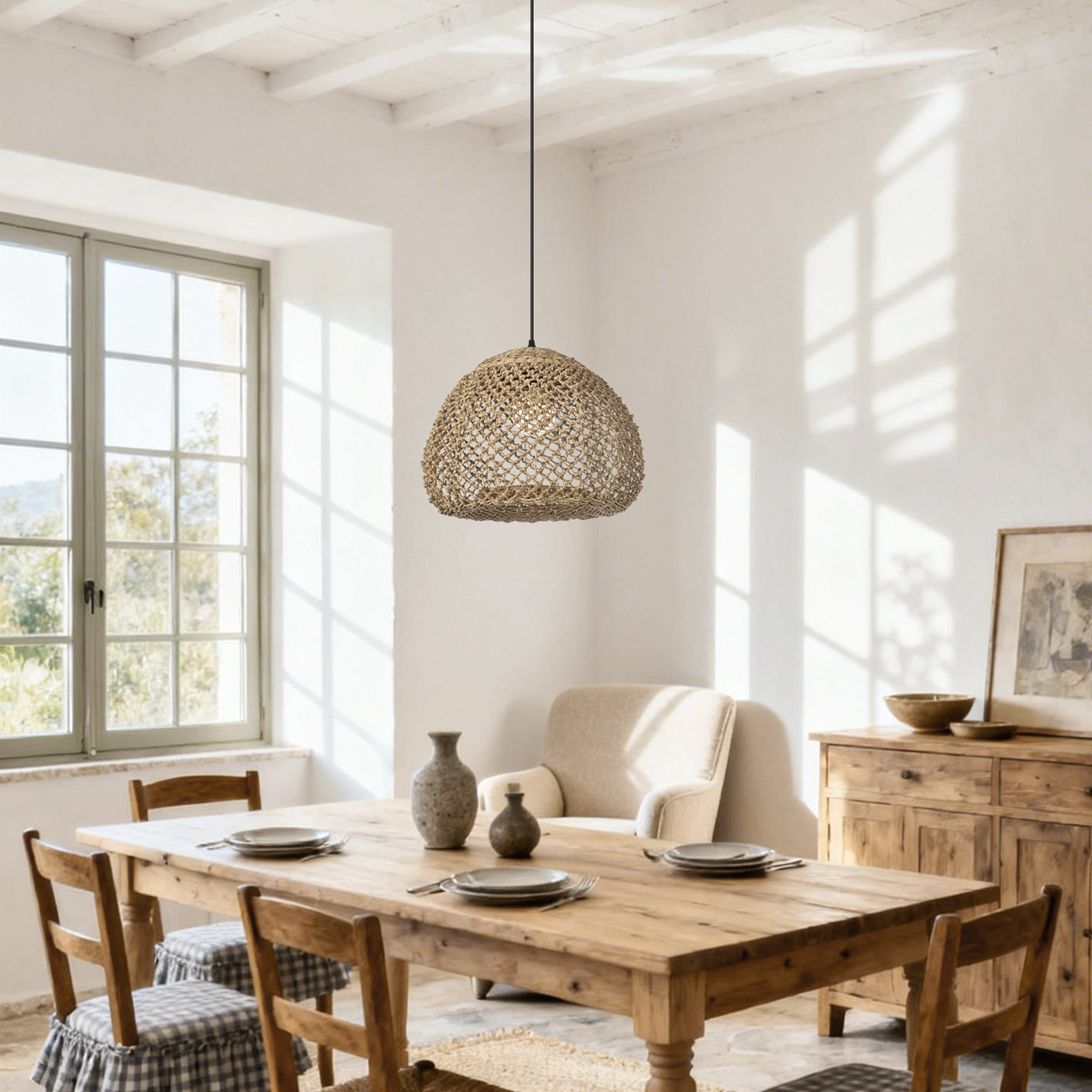 Coastal Rattan Pendant Light for Farmhouse Decor